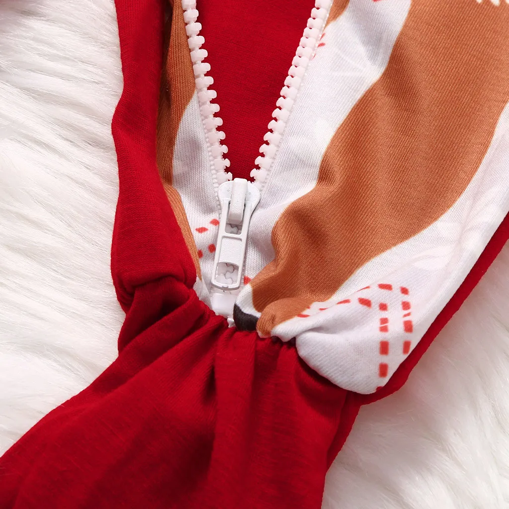 Рождественский комбинезон для новорожденных; одежда для маленьких мальчиков и девочек; Рождественский комбинезон с принтом оленя и круглым вырезом; комбинезон на молнии; костюм kleren
