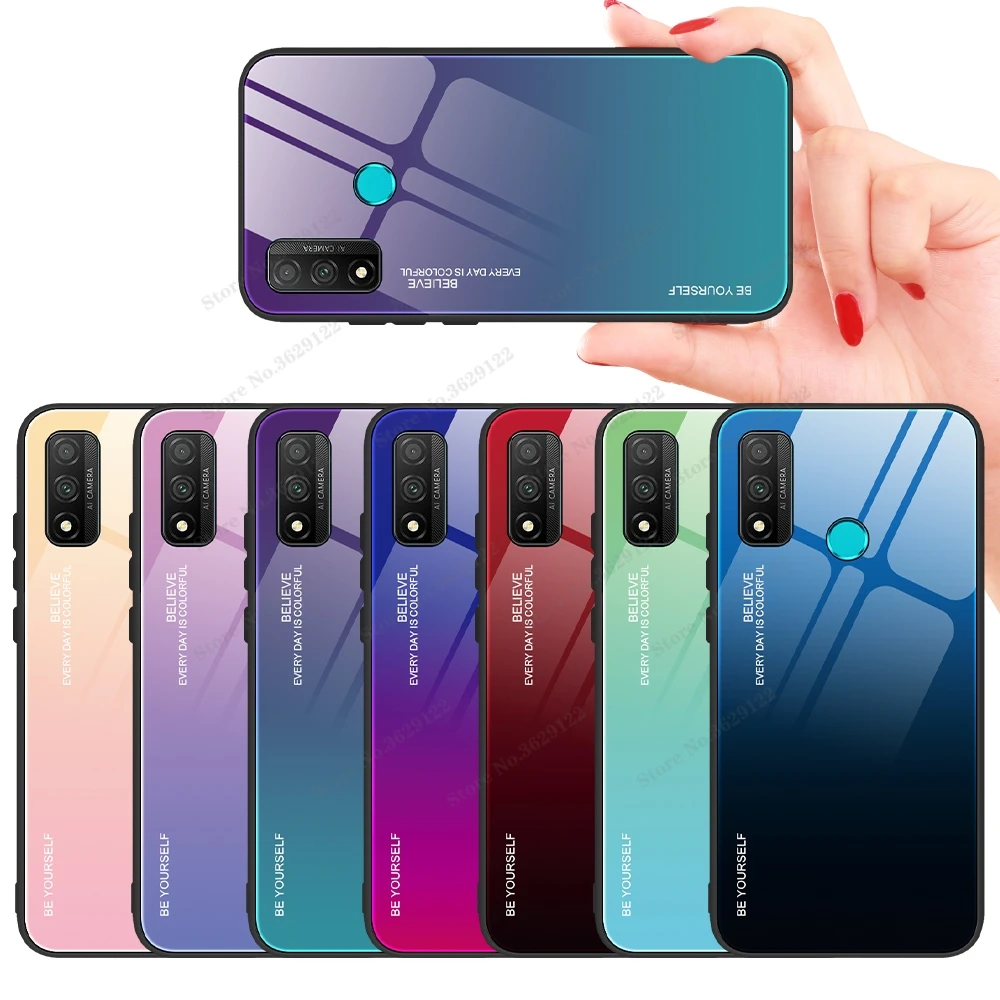 Funda de vidrio templado para Huawei P Smart 2021 P smart 2020, carcasa trasera colorida para Huawei P Smart Plus 2019, 18