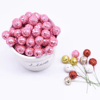 

100pcs 10mm Glitter Foam Berry Flower Bouquet Mini Fruit Beads for Christmas Decoration DIY Garland Material Artificial Flowers