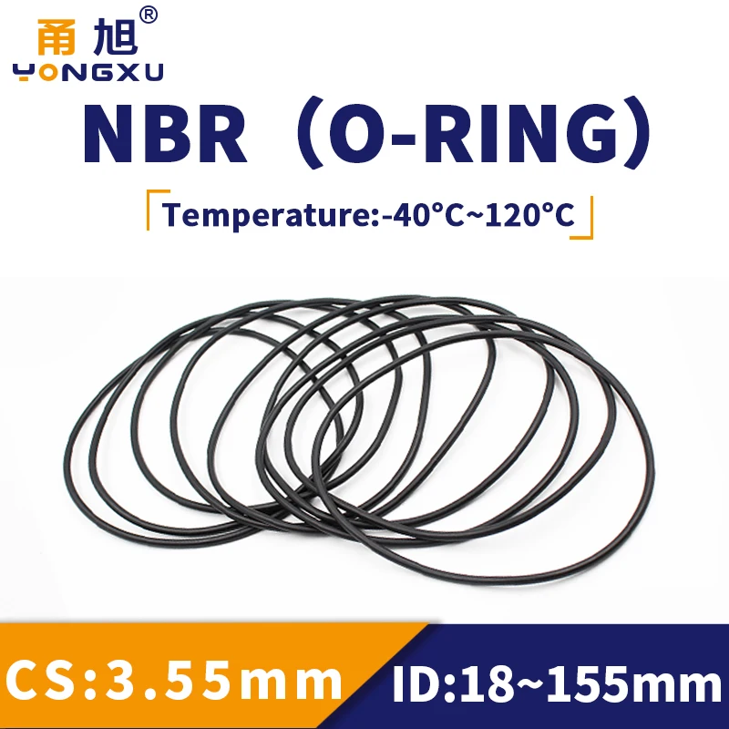 NBR O Ring Seal Gasket Thickness CS3.55mm ID18-155mm Wear Resistant Automobile Petrol Nitrile Rubber O-Ring Waterproof Black.-.