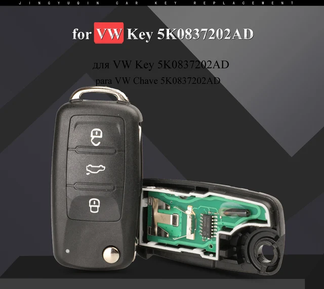 433Mhz Auto Schlüssel 3-Tasten Fernbedienung für VW + Transponder 5K0837202  Q CT