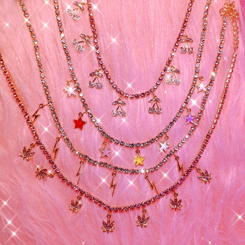 New-Bling-Bling-Adjustable-female-Tennis-Chain-Choker-Lightning-Cherry-Leaf-Star-Pendants-Women-s-Necklace (1)