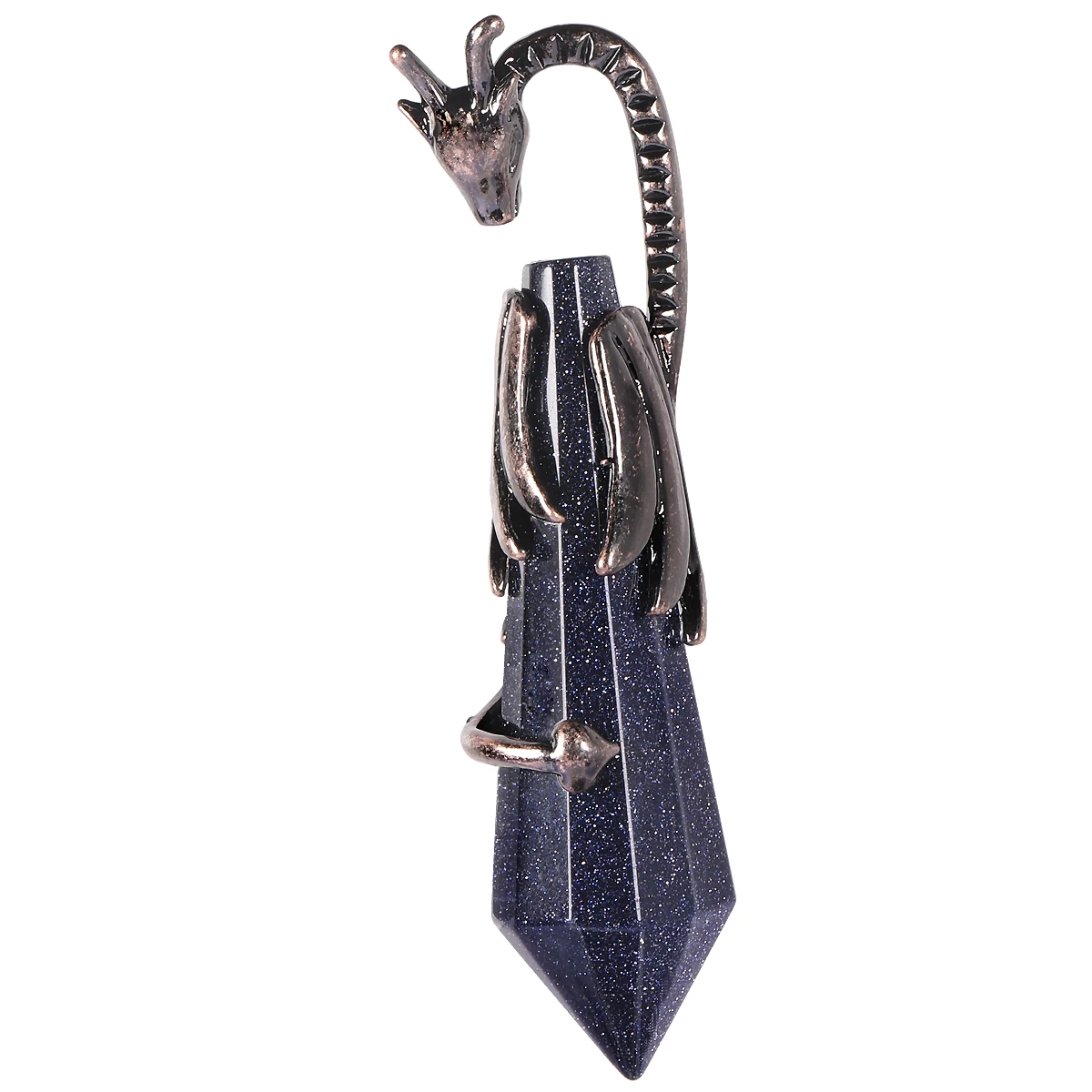 

Natural Blue Sand Stone Hexagonal Prism Inlay In Bronze Wings Of Dragon Pendant Unisex Retro Jewelry Accessories (Free Chain)