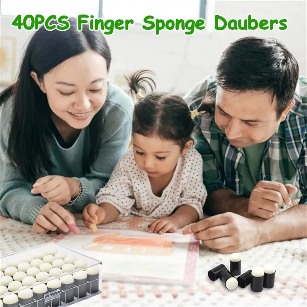 40PCS Sponge Finger Daubers Foam Finger Painting Craft Set With Storage Box For Painting Chalk Card 1 40PCS Sponge Finger Daubers Foam Finger Painting Craft Set With Storage Box For Painting Chalk Card 2