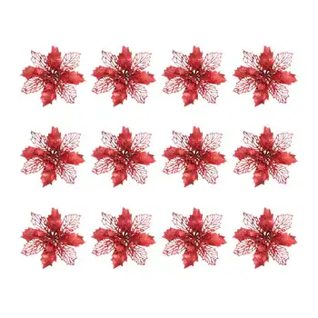 

12pcs Artificial Christmas Flowers 11cm Fake Glitter Flowers Merry Christmas Tree Decorations Xmas Ornaments