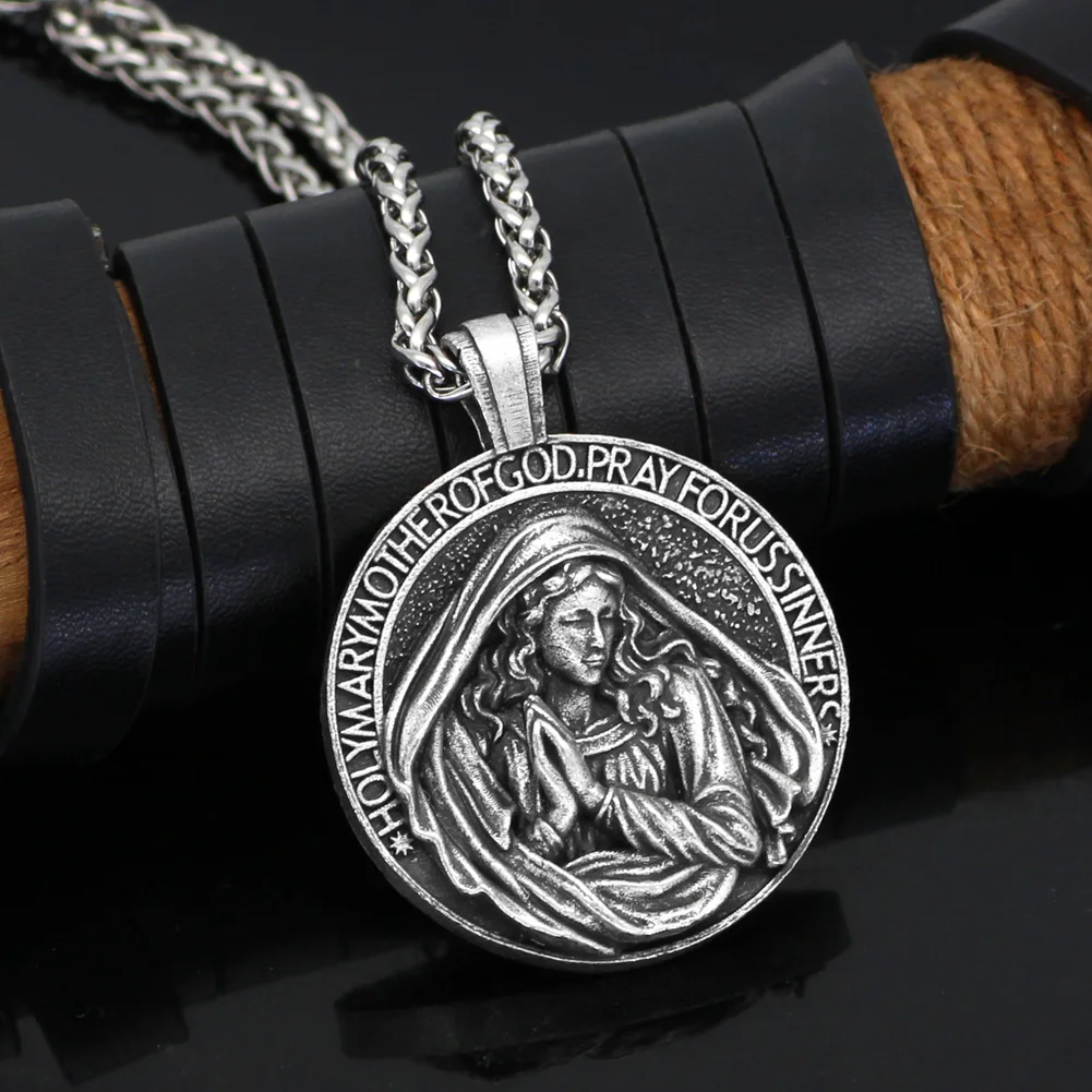 SHoly Mother Mary Necklace Virgin Mary Necklace Virgin Mary Silver Men Pendant Holy Mother Pray For