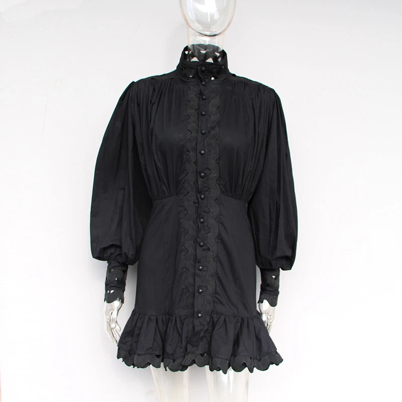 Zimm подиумное дизайнерское женское мини-платье, элегантное роскошное белое черное платье с рукавами-фонариками, винтажное приталенное платье с оборками