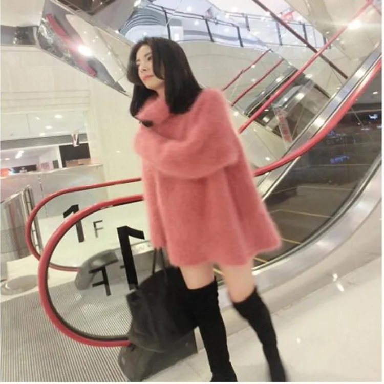 

2019 Autumn Sweater for Women with Medium and Long Imitation Mink Velvet High Collar Turtleneck Pullovers Sweater Women