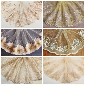 

3meters 17-25cm Light yellow mesh embroidery Lace Trim DIY Handmade Garment needlework sewing accessories Doll Decoration 103