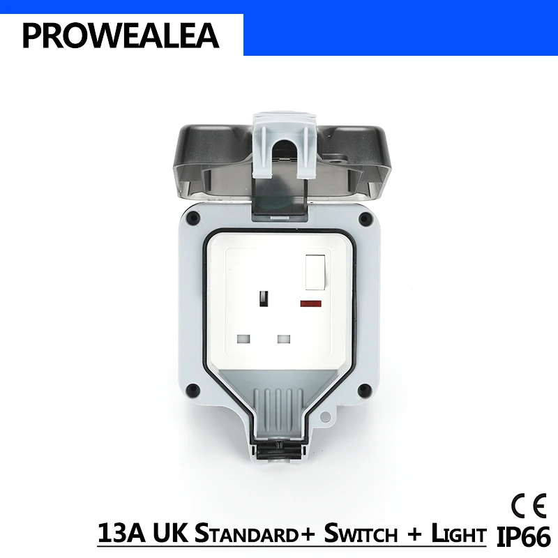 

Weatherproof Socket IP66 Waterproof Socket Outdoor Wall Power Socket UK 3 Hole Switch Light Standard Electrical Outlet Grounded