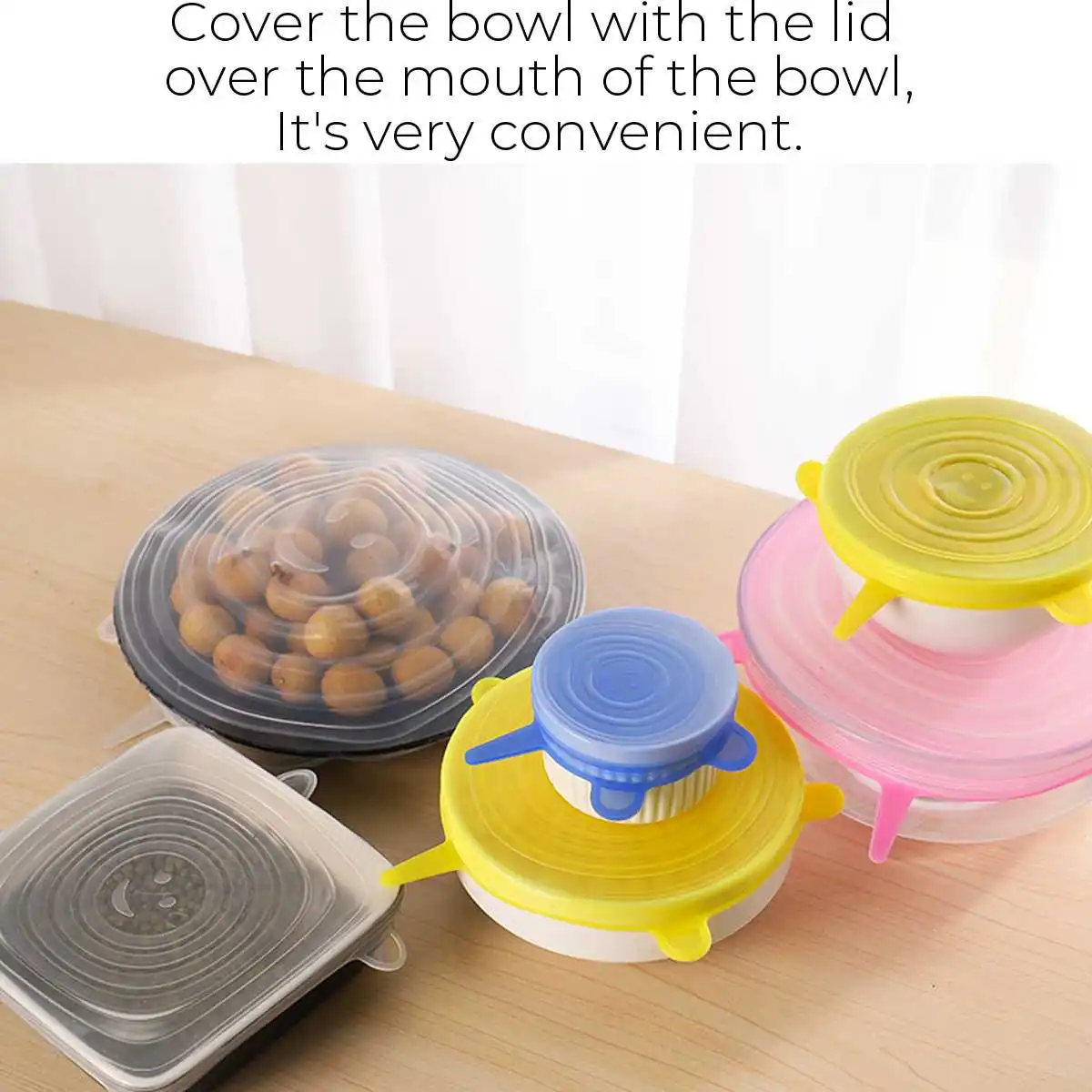 6 Pcs/Set Silicone Stretch Lids Universal Bowl Cover Sealed Silicone Fresh-Keeping Leak-proof Lid for Microwave Refrigerators