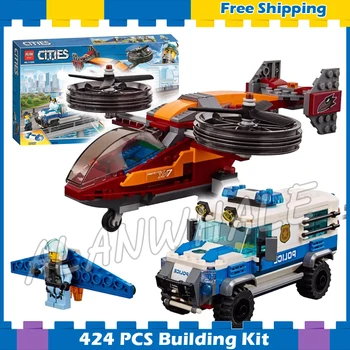 

424pcs City Arctic Sky Police Diamond Heist Winged jetpack Transporter 11209 Figure Building Blocks Toys Compatible with Lago