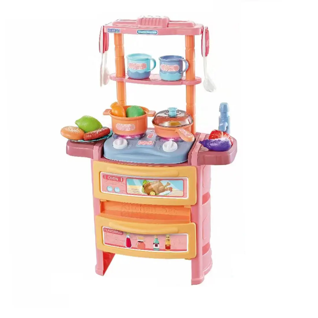

Rowsfire 20Pcs Children Kitchen Pretend Play Toys Double Layer Dinner Table Cookware Toy With Light And Sound - Pink