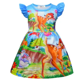 

New arrival baby girl summer color fawn print dress milk silk fawn world short-sleeved clothing children's boutique