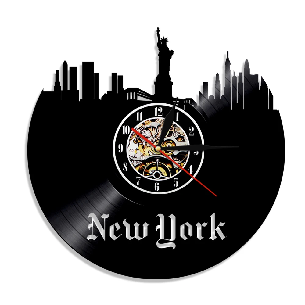

Современные настенные часы NYC CD с виниловой пластиной, часы с изображением Нью-Йорка и городского пейзажа, современный дизайн, 3d-художественный декор, настенные часы