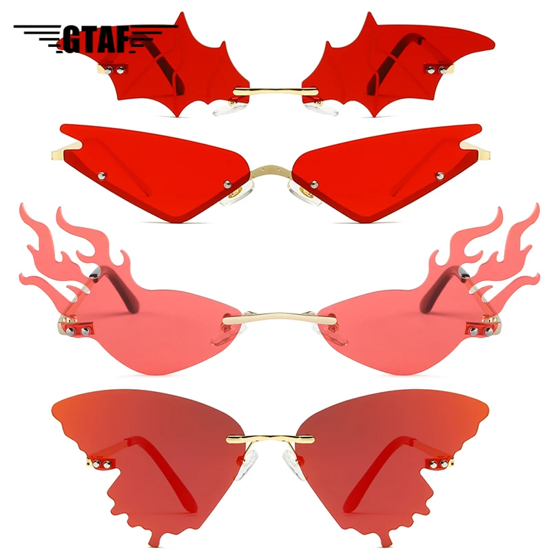 Luxury Fashion Fire Flame Sunglasses Women Rimless Wave Sun Glasses