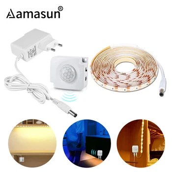 

1-5M Cabinet Light PIR Motion Sensor LED Strip Wall Backlight Closet Stairs Wardrobe Lamp Kitchen Bedside Light 12V 2A Adapter