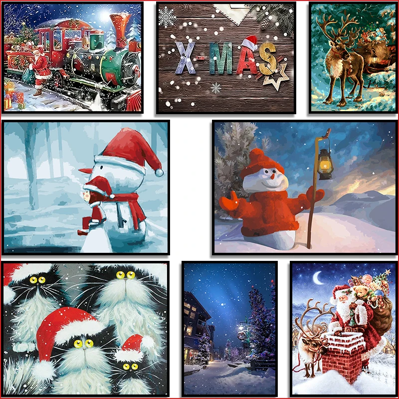 

Painting By Numbers Christmas Landscape Kits Drawing Canvas HandPainted DIY Oil Pictures By Numbers Winter Scenery Home Decor