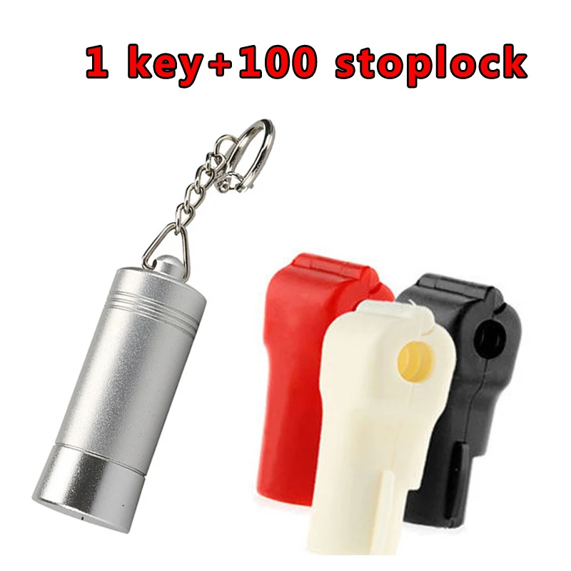 (100pcs+ 1pc) Retail Security Shop Stop Lock and Detacher for Stem & Peg Display Hooks Anti-theft Anti Sweep | Безопасность и