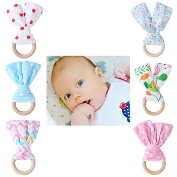 

New Arrival 1Pc Handmade Wooden Natural Baby Teething Ring Chewie Teether Bunny Sensory Toy Gift