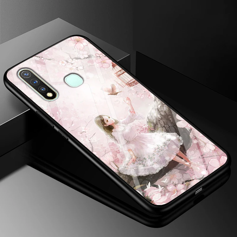ДЛЯ VIVO Y19 чехол Y11 PC Пластиковый стеклянный чехол для телефона черный ТПУ бампер чехол для VIVO Y11 Y5S U3 VIVOY19 Y19 задняя крышка Y 19 - Цвет: 21