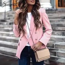 Просто, элегантно пуговицы женские блейзеры Повседневные с длинным рукавом Осень Зима Женский Блейзер Куртки офисные женские белые блейзеры пальто