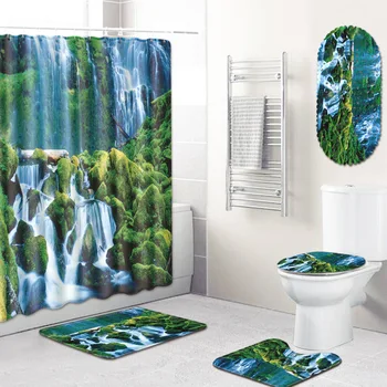 

Shower Curtain Bathroom Mat Combination Five-Piece Set Toilet Carpet Shower Room Mat Mat