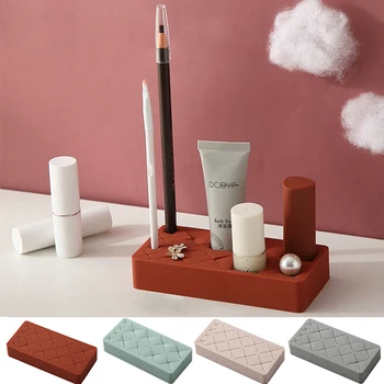 

1pcs 4 Colors Cosmetic Storage Box 8 Grids For Desktop Makeup Brush Holder Non-slip Lipstick Storage Rack Portable Silicone/ABS