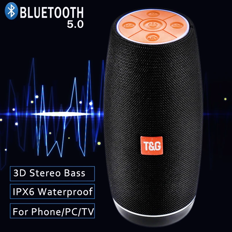 TG108 Физические кнопки колонки Bluetooth Открытый бас водонепроницаемый TF карта FM