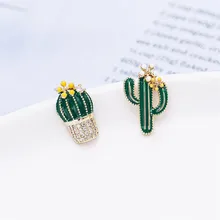 Асимметричные серьги «кактус» для женщин Кристалл Зеленый завод цветочные серьги кольца блестящее масло висячие серьги
