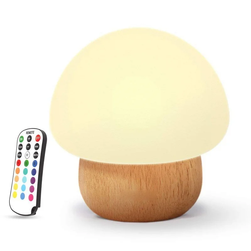  3W Colorful LED Night Light Wooden Base Silicone Mushroom Sleep Beside Light USB Eyecare Table Lamp - 4000311316107