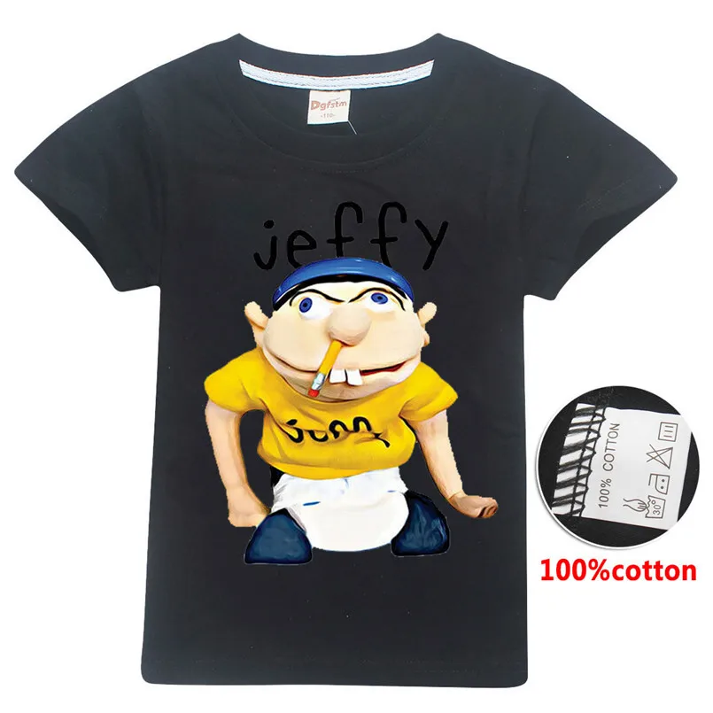 Jeffy/детская футболка; топы для маленьких девочек; детские летние хлопковые футболки; Одежда для маленьких мальчиков; футболка с героями мультфильмов; одежда на День Благодарения