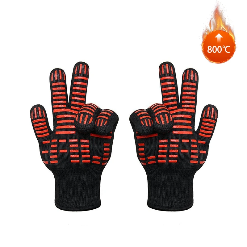 2pcs Silicone Cotton Oven Mitts Kitchen Gloves BBQ Cooking Glove Extreme Heat Resistant Thick Oven Gloves Kitchen Accessories