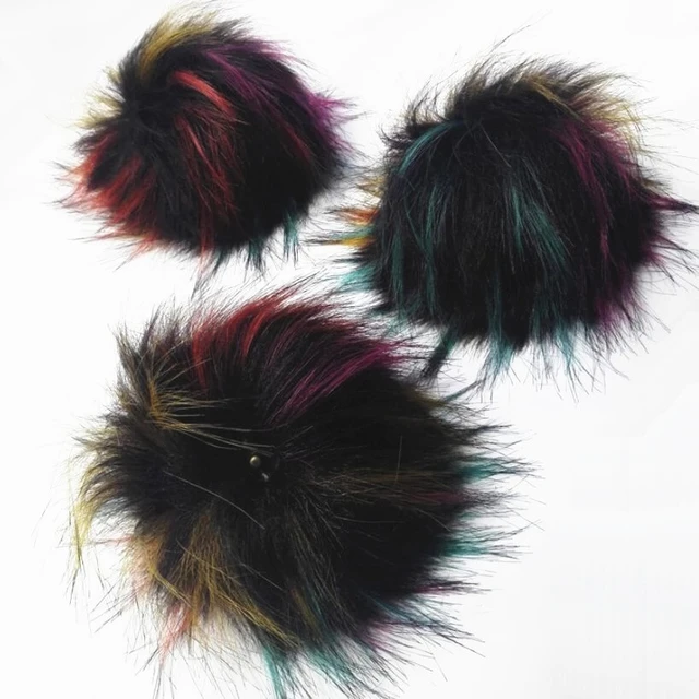 Furling 16CM /6.3inch Pack of 12 Large Faux Raccoon Fur Pompoms for Hats  with Wood Buttons 12Colors