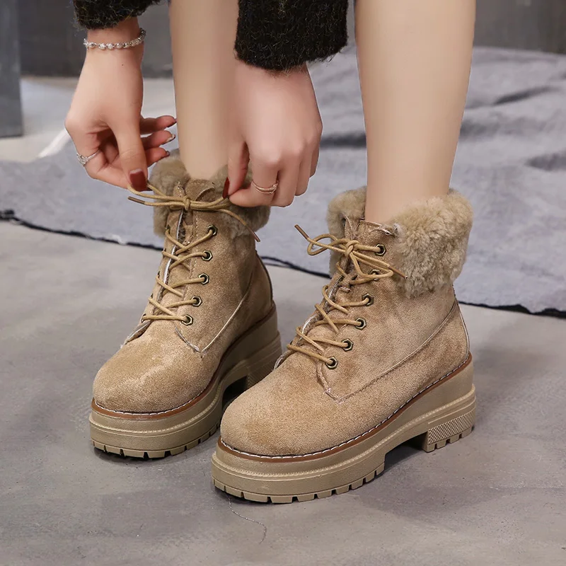 

Padded Boots Women's Rubber Shoes Rain Lace Up Booties Ladies Round Toe Low Heels booties Boots-women Winter Footwear Luxury