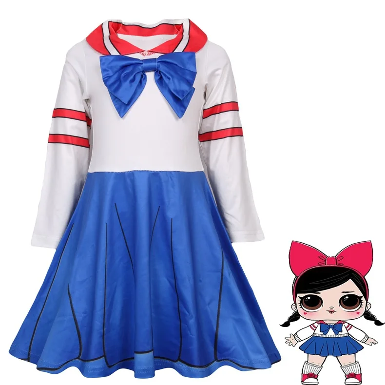 

Baby Girl Cosplay Dress Cute School Uniform With Bow Cartoon Dress Full Sleeve Patchwork Halloween Clothes for Girls