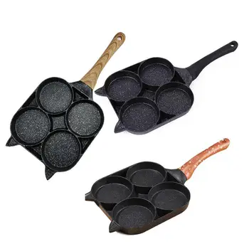 

1PC 4 Hole Omelet Pan for Burger Eggs Ham Pancake Maker Wooden Handle Frying Pot Non-stick Breakfast