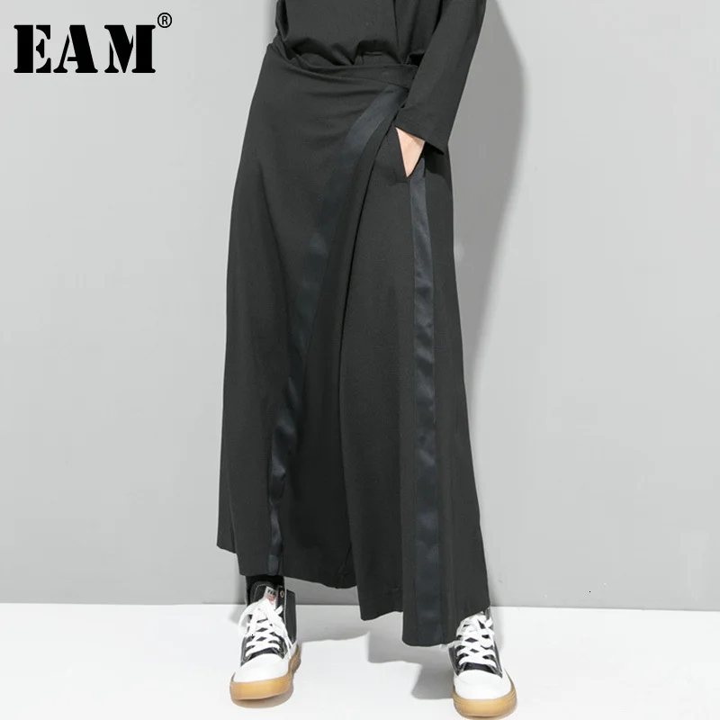 

[EAM] High Elastic Waist Black Split Joint Long Wide Leg Trousers New Loose Fit Pants Women Fashion Spring Autumn 2019 1D721