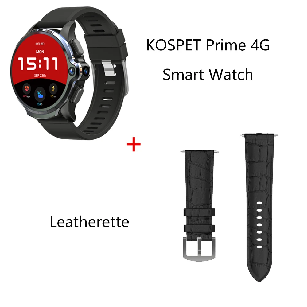 Leatherette Strap Смарт-часы KOSPET Prime 4G, телефон с функцией распознавания лица, разблокировка, 3 ГБ ОЗУ, 32 Гб ПЗУ, ips экран, для здоровья, спорта, Android, две камеры, умные часы - Цвет: Leatherette Strap