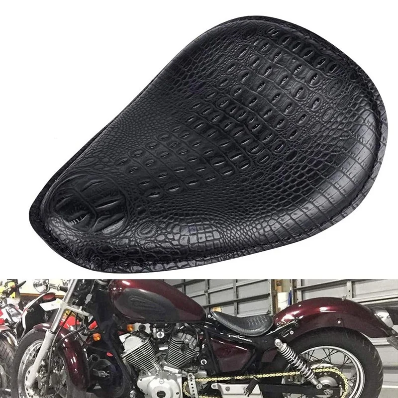 Black Alligator Leather Motorcycle Solo Driver Seat for 883 Honda Sportster Bobber Chopper Custom |