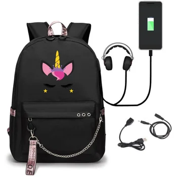 

Feminina Bookbag Funny Unicorn Backpack School Bags for Teenage Girls Womens Backpack Usb Charge Laptop Travel Backpack