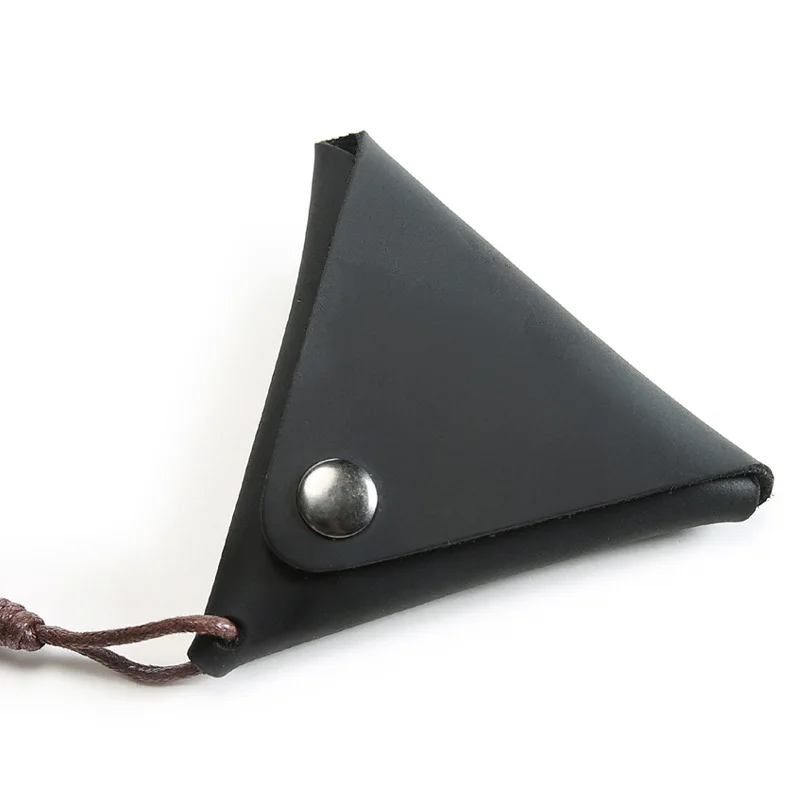 Triangle Designer Coin Purse Genuine Leather Unisex Small Mini Wallet Keys Organizer Case Handmade Change Purse - Цвет: Черный