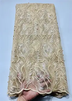 

Latest African Milk Silk sequence Lace Fabric 2020 High Quality nigerian French Net With Sequins Embroidery Tulle Lace For Dress