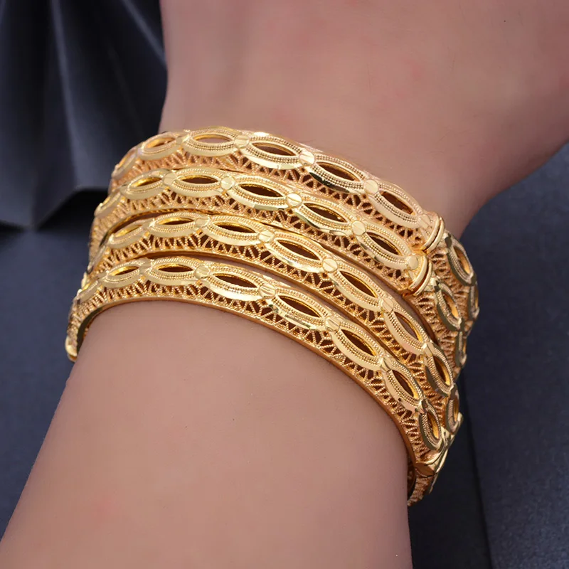 

24K 4Pcs/lot Dubai Arab Kuwait Gold Color Bangles For women Girl Arabic middle East bride African Bangels Bracelet Jewelr