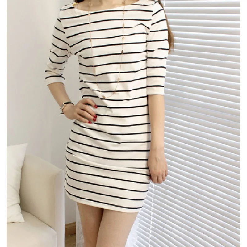 

2018 Spring And Summer New Style Women's Stripes T-shirt Student Tops-Loose-Fit Base Shirt Skirt