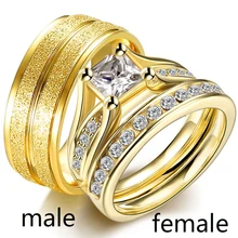 Sz6-12 пара колец его ее желтое золото заполнены Принцесса cut Cz Обручальные кольца для женщин наборы из нержавеющей стали мужское обручальное кольцо