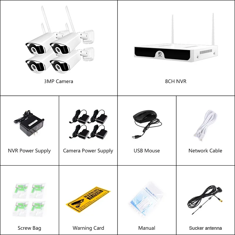 Sistema de Gravação Áudio sem Fio Vigilância por Vídeo 3.0mp ao ar Jooan Cctv 4 - 8 Pcs Livre P2p wi fi ip Câmera Segurança Conjunto Kit 8ch Nvr 3mp 3 Jooan 8ch nvr 3mp cctv sistema de