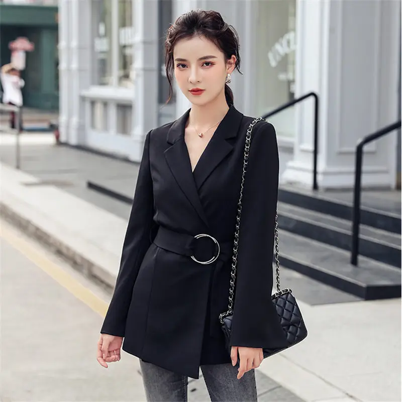 

HziriP Hot Black Retro Stylish High Quality Single-Button Sashes 2019 Chic Slender OL Office Lady All Match Large Size Blazers