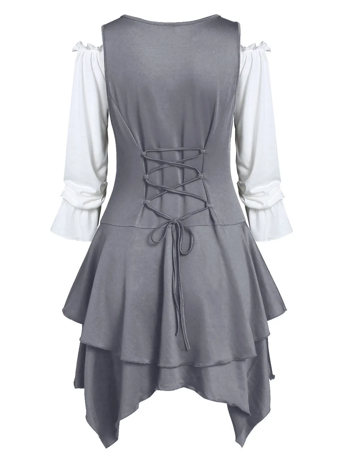 ROSEGAL, большой размер, длинная туника, винтажная рубашка с оборками, Готическая блузка, женская летняя блузка с открытыми плечами, простой топ на шнуровке, многослойный жилет