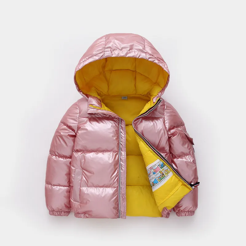 Pink От 3 до 8 лет, детская зимняя куртка-пуховик для девочек, пальто с капюшоном серебристого цвета Детская парка верхняя одежда, зимний комбинезон - Цвет: Pink